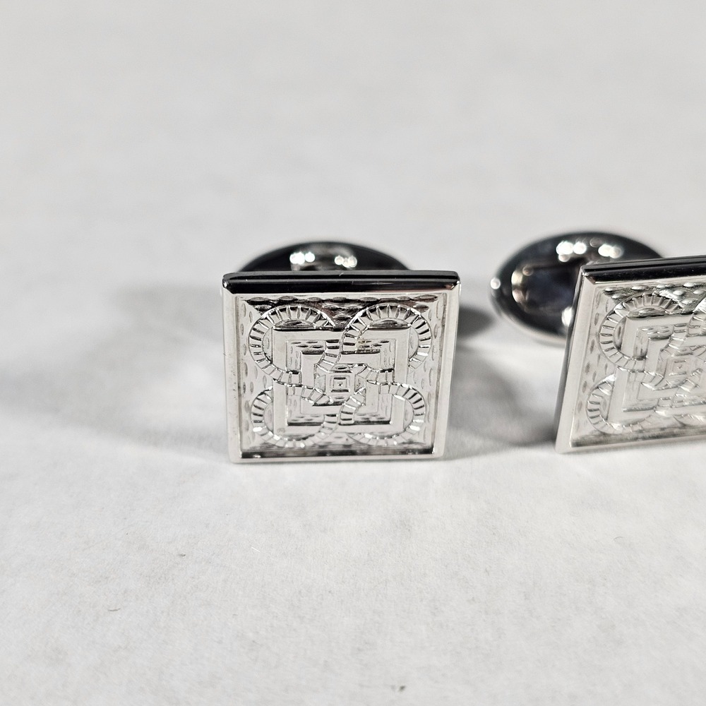 Jan Leslie‎ Cufflinks Mens OS Silver Sterling 925 Geometric Knot Square Formal - Picture 2 of 5
